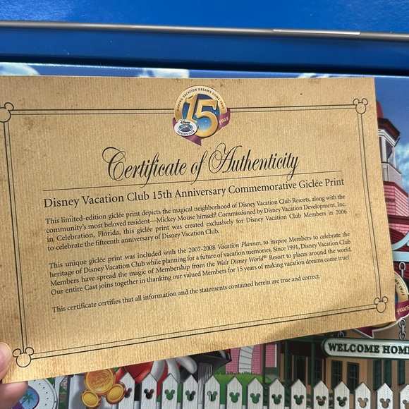 Disney Vacation Club 15th Anniversary Commemorative Giclee With COA Vintage - Picture 2 of 6